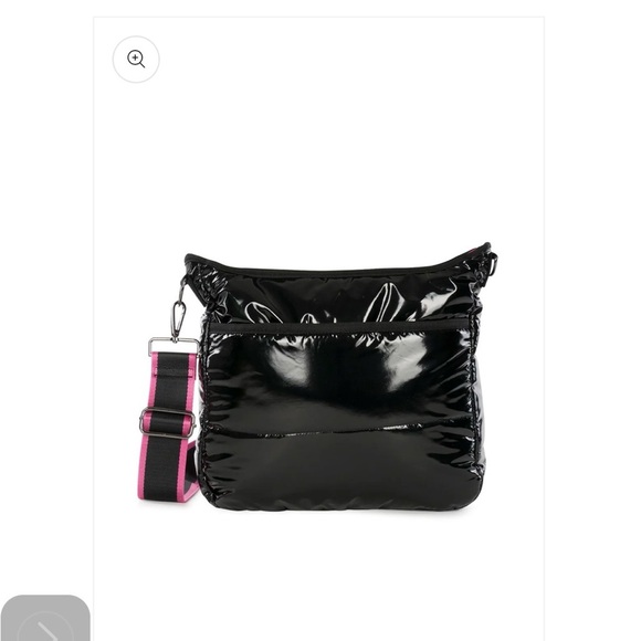 NWT Perri Noir Haute Shore Puffer Crossbody Purse with Black/Pink Handle - Picture 14 of 14